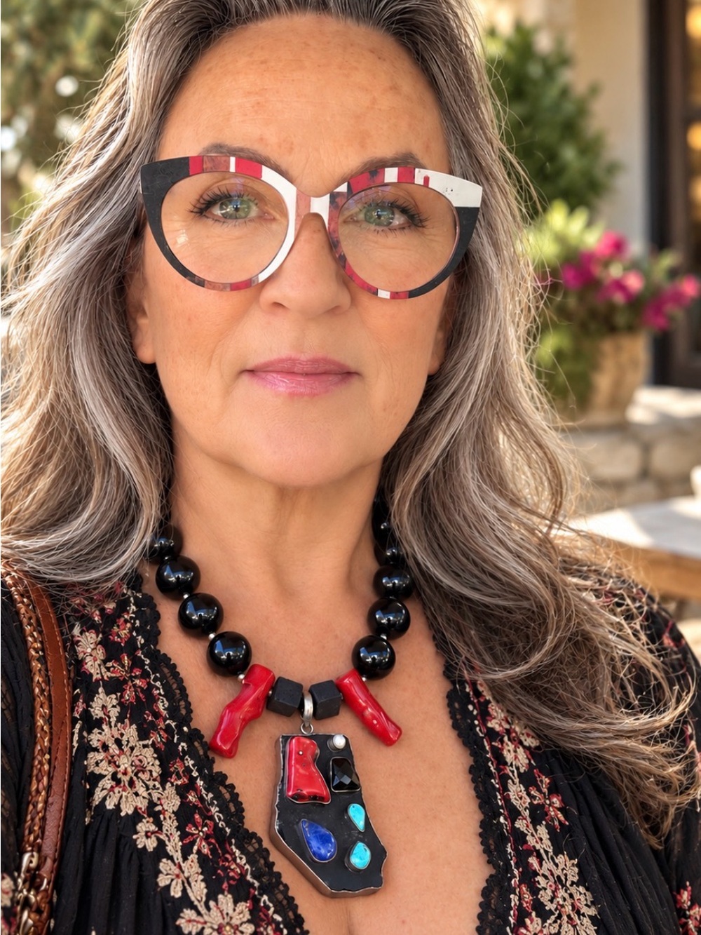 Black Onyx & Coral Different Statement Necklace